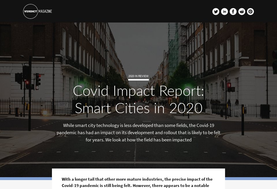 Covid Impact Report: Smart Cities in 2020 - Verdict Magazine | Issue 6 ...